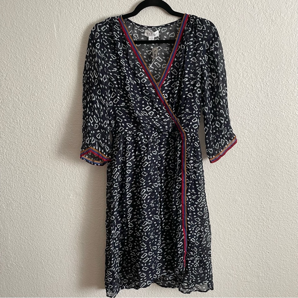 NWT Velvet by Graham & Spencer Sloan Navy Print Multicolor Dress Size S